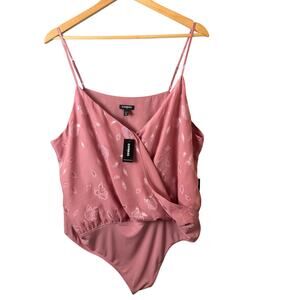 NWT Express Pink Bodysuit Womens XL Floral Embroidered Coquette Wrap Chemise Top